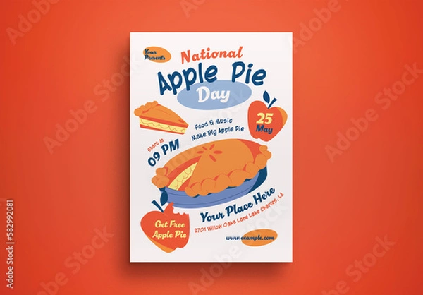 Obraz White Doodle National Apple Pie Day Flyer Layout