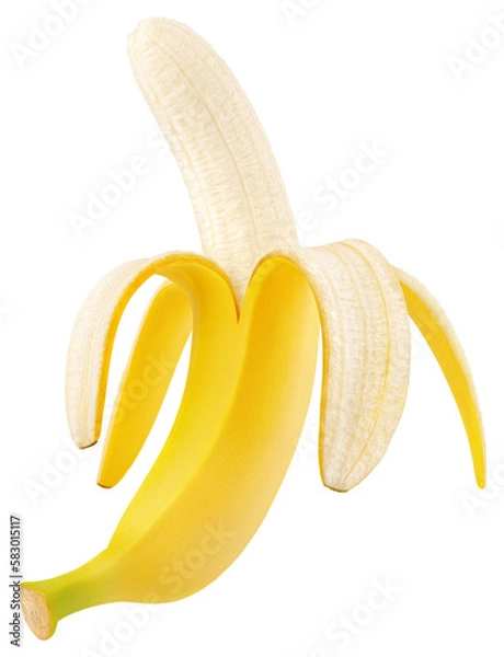 Obraz Half peeled banana isolated on transparent background for quick isolation