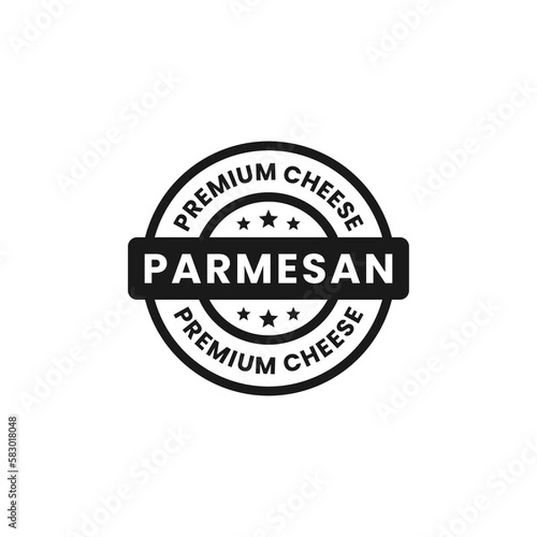 Fototapeta Parmesan cheese label or Parmesan cheese mark vector isolated in flat style. Parmesan cheese sign for packaging design element. Parmesan cheese stamp for product packaging design element.