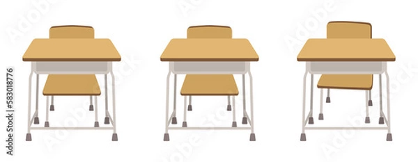 Fototapeta 三対の学校の机と椅子
