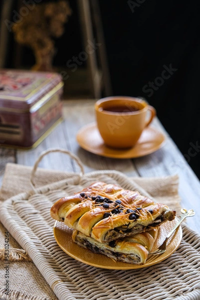 Fototapeta bread filled cheese, banana and chocolate
