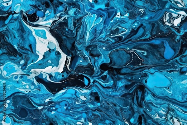 Fototapeta Illustration of Generative AI. Seamless marble surface of blue color with streaks. Beautiful blue stone texture.
