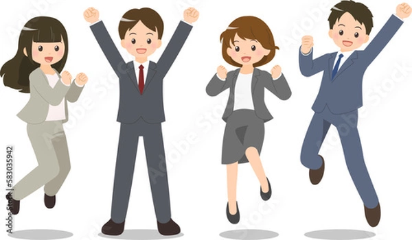 Fototapeta 笑顔でジャンプをするビジネスマン・ビジネスウーマン