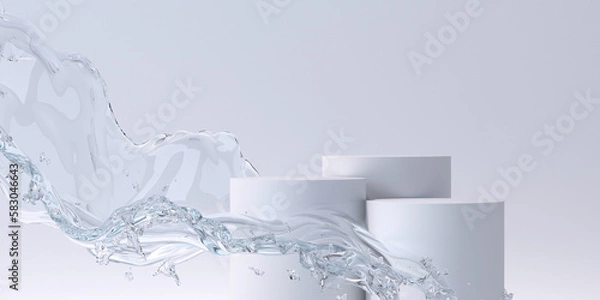 Fototapeta 3d cosmetic background. podium with abstract water splash background for banner, product or cosmetics presentation. 3d rendering illustration.