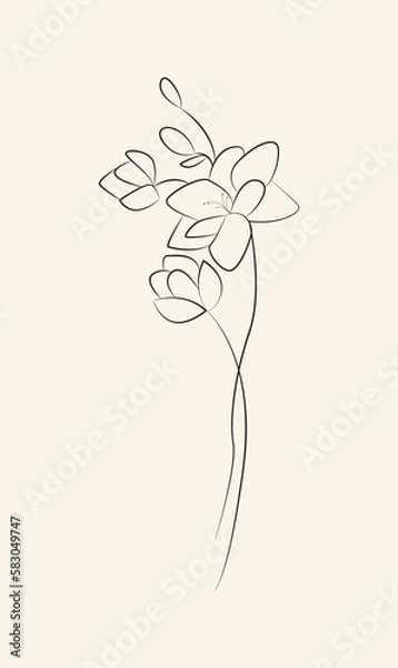 Obraz Flowers continuous line art. Abstract minimal hand drawing sketch. Vector illustration.