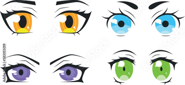 Fototapeta Different set of anime eyes, vector illustration