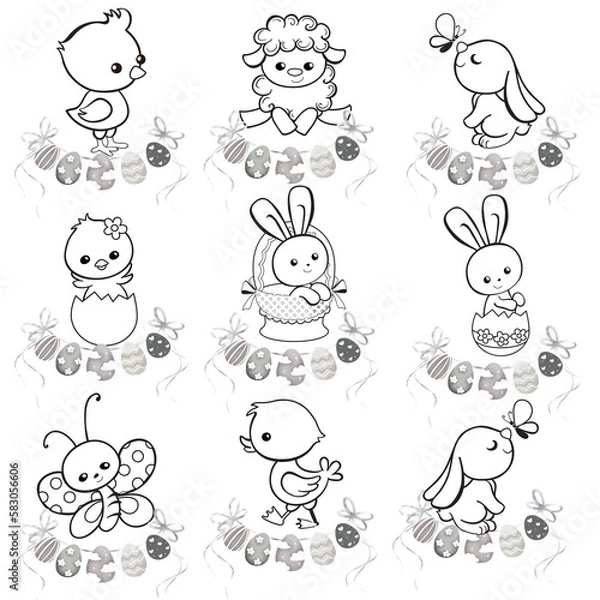 Fototapeta Happy Easter,Bunny, easter,Coloring-Book-Easter-clipart