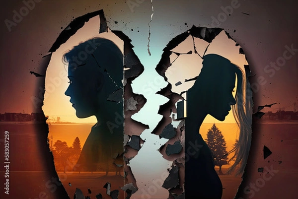 Obraz Divorce and psychological problems stress due to parting with loved one AI generated art