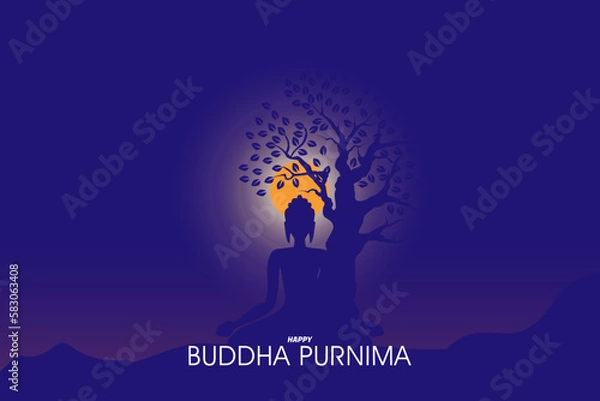 Fototapeta illustration of Buddhist meditation under a tree night time