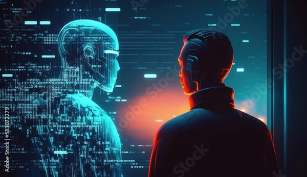 Fototapeta Exploring the Future of AI: Commanding Smart Robots with Artificial Intelligence Technology for Futuristic Transformation. generative ai.