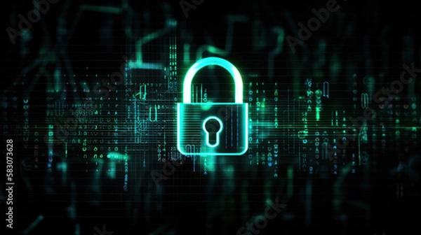 Fototapeta Securing Our Digital World: A Lock Symbolizing the Importance of Cybersecurity and Data Privacy Protection. generative ai.