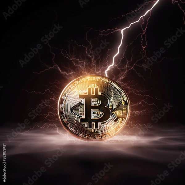 Fototapeta 3D Bitcoin lightning created with generative AI