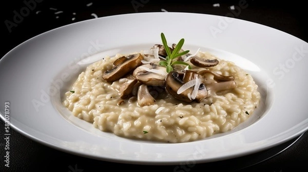 Fototapeta Decadent Risotto ai Funghi Porcini with Porcini Mushrooms, Shallots, Parmesan, Butter, and White Wine