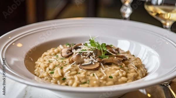 Fototapeta Decadent Risotto ai Funghi Porcini with Porcini Mushrooms, Shallots, Parmesan, Butter, and White Wine