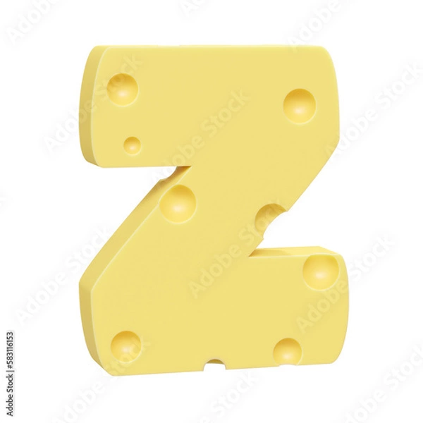 Fototapeta Cheese font Z letter. Uppercase letter Z. 3D render isolated on clean white background.