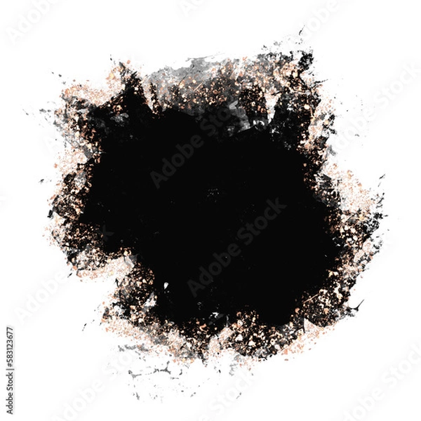 Fototapeta Black brush stroke smudge with rose gold, random splash of black paint, masking shapes for manipulation purposes, isolated object illustration with transparent background	