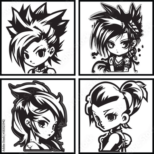 Fototapeta Cute cartoon manga girls. hand drawn illustration