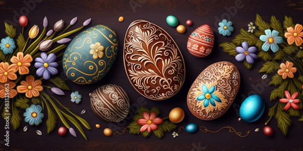 Obraz Traditional Easter Background with Hand-Painted Easter Elements – Professional