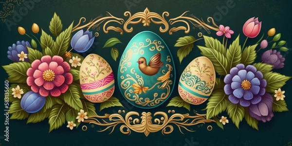 Obraz Traditional Easter Background with Hand-Painted Easter Elements – Professional