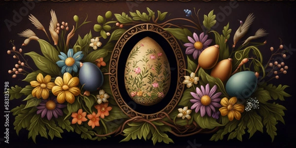 Obraz Traditional Easter Background with Hand-Painted Easter Elements – Professional