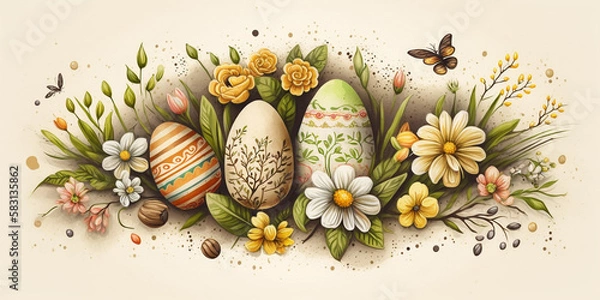Obraz Traditional Easter Background with Hand-Painted Easter Elements – Professional