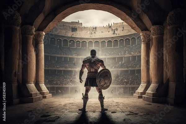 Fototapeta Roman gladiator inside the coliseum, Gladiator inside battle arena, Generative AI