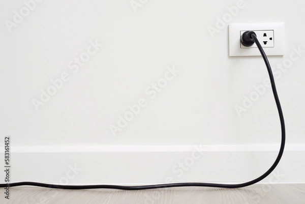 Fototapeta Close Up the electrical power socket and plug socket on wall.