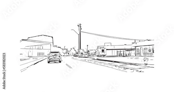 Fototapeta Building view with landmark of Peoria is the 
city in Arizona. Hand drawn sketch illustration in vector.