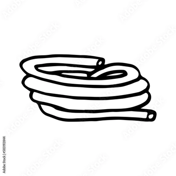 Fototapeta Garden hose for watering plants. Vector illustration in doodle style isolated on white