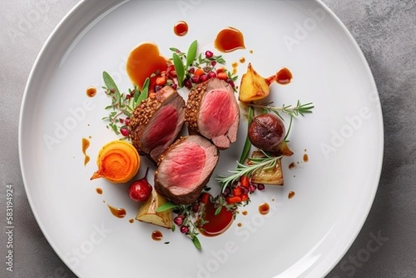 Obraz Sous vide lamb dish. Generative AI