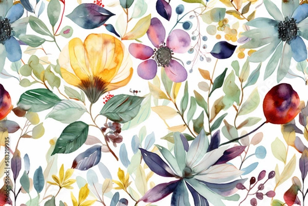 Obraz Botanical watercolor wallpaper pattern. generative ai	