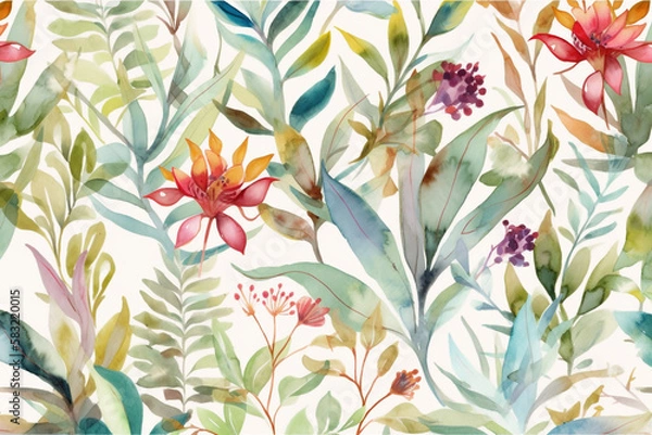 Fototapeta Botanical watercolor wallpaper pattern. generative ai	