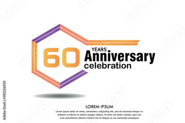 Fototapeta 60th years anniversary celebration isolated logo with colorful number and frame text on white background vector design