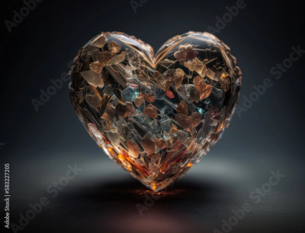 Fototapeta Realistic translucent heart shaped crystal zircon, natural gemstone Generative AI technology
