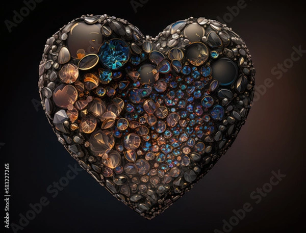 Fototapeta Realistic translucent heart shaped crystal zircon, natural gemstone Generative AI technology