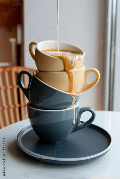 Obraz Coffee drink pouring into cups