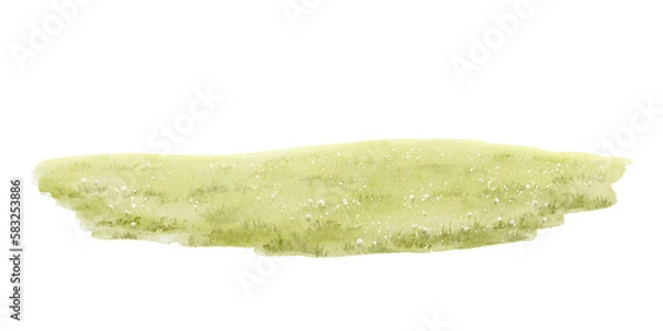 Fototapeta Green lawn isolated on white background. Watercolor hand drawn illustration sketch