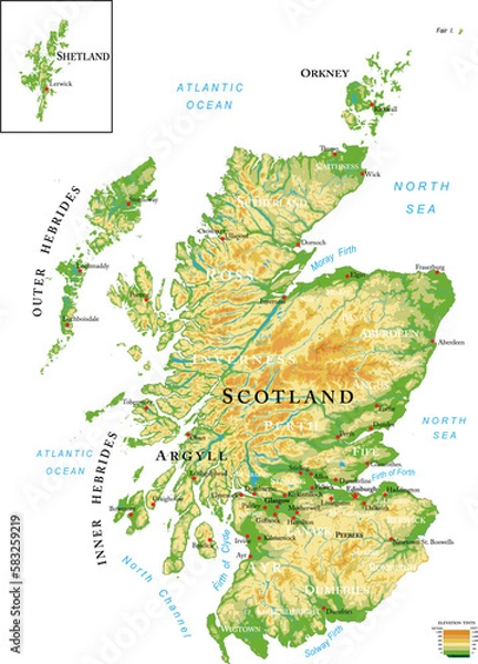 Obraz Scotland highly detailed physical map
