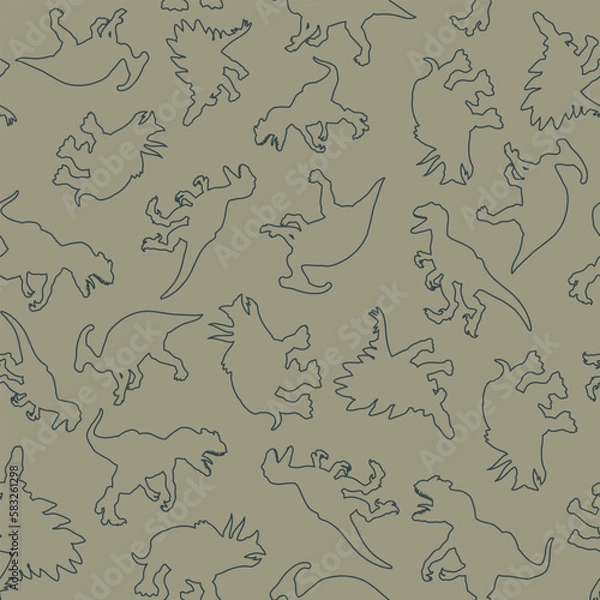 Obraz Dinosaur pattern in linear style for print and decoration. Vector illustration.