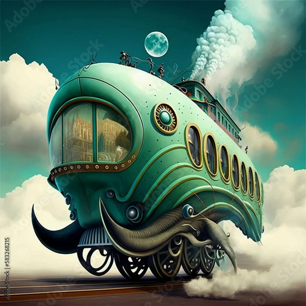 Obraz Pojazd mechaniczny, ilustracja surrealistycznego pojazdu. Generatywny AI