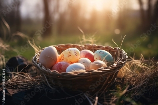 Obraz easter eggs in a nest