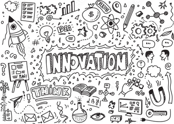 Obraz Innovation hand drawn doodle vector, illustration on white background
