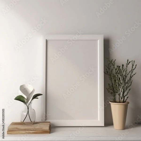 Fototapeta large art frame - picture frame on wall - white frame - simple style