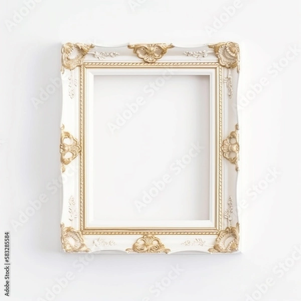Fototapeta large art frame - picture frame on wall - gold white frame - gallery style