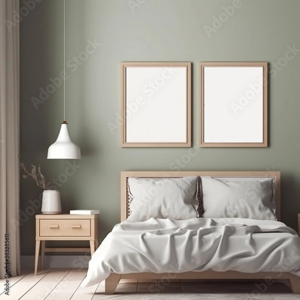 Fototapeta large art frame - picture frame on wall - wood white frame - 2 panel art - bedroom