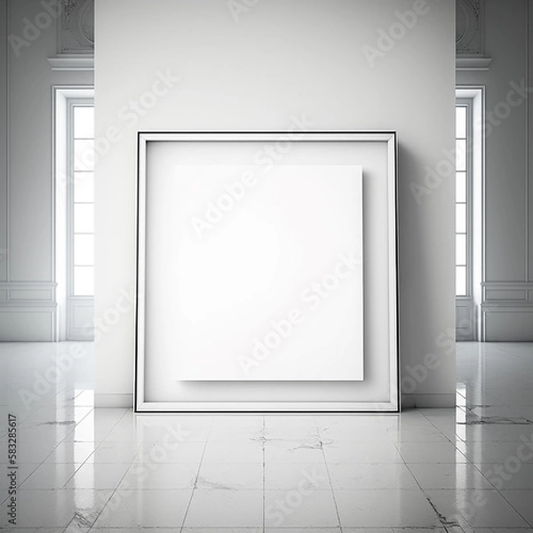 Fototapeta large art frame - picture frame on wall - white frame - gallery style