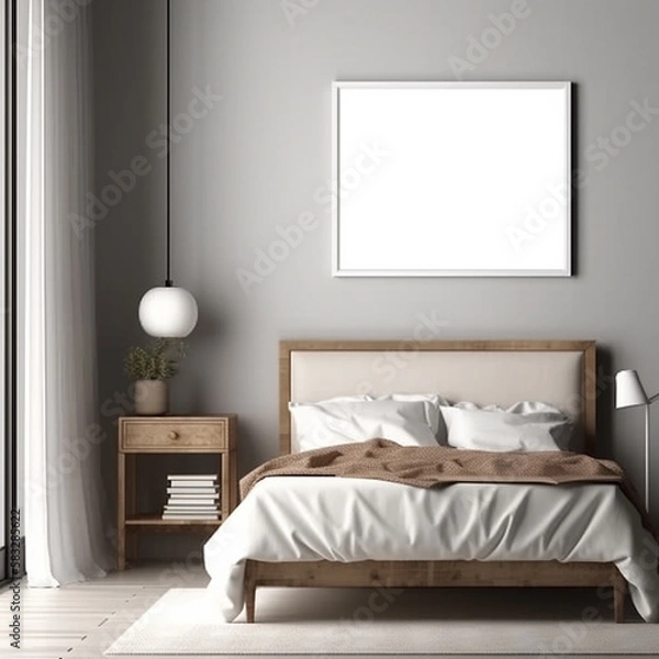 Fototapeta large art frame - picture frame on wall - white frame - bedroom