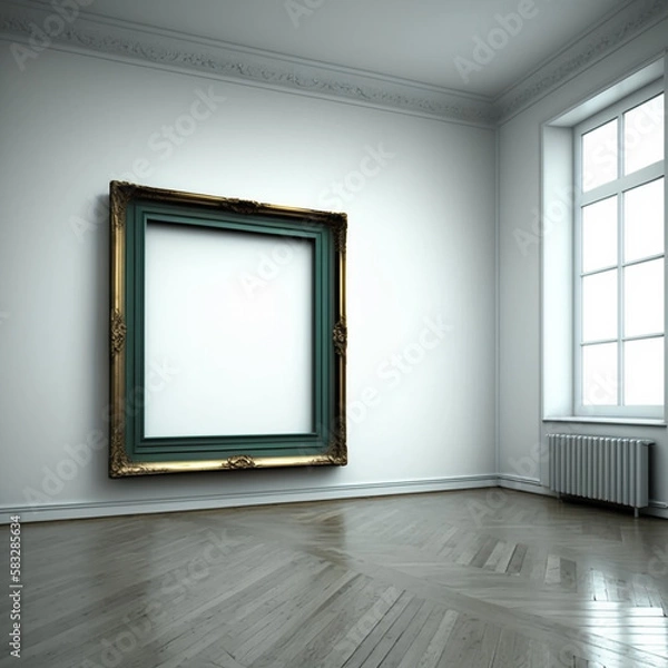 Fototapeta large art frame - picture frame on wall - gold dark frame - gallery style