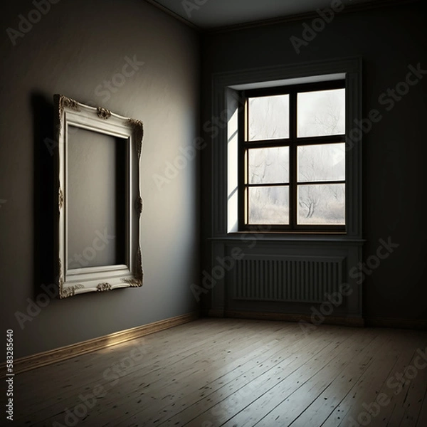 Fototapeta large art frame - picture frame on wall - grey dark frame - gallery style