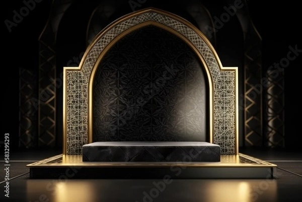 Fototapeta Black podium for premium product presentation. Generative AI